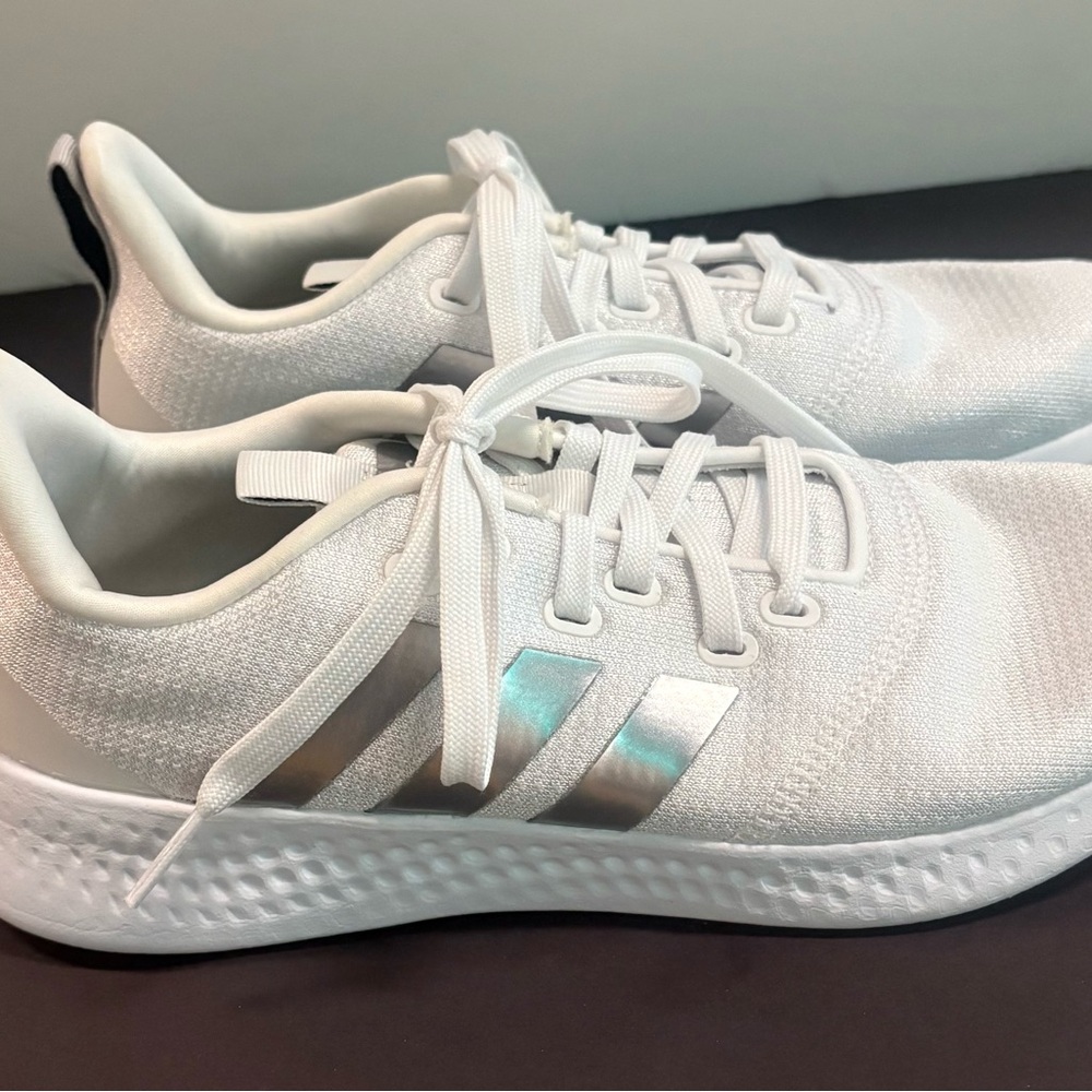 Adidas Super Cloudfoam White Sneakers with Silver Stripes